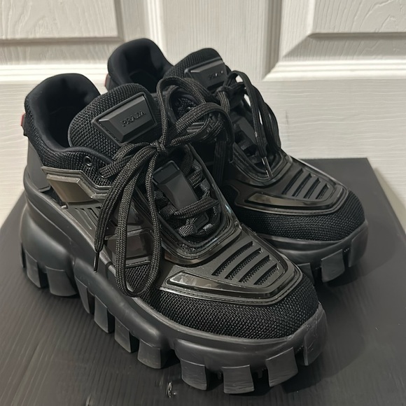 Prada Calzature Donna Nero maglia tech rubber wedge sneakers, Sz 35.5 - Picture 2 of 16